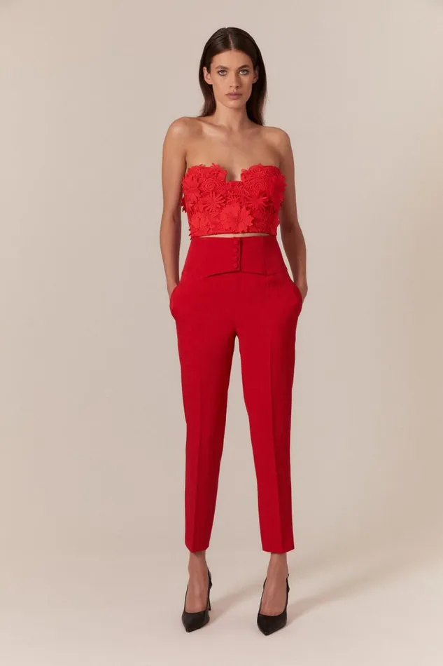 Women Bardot Corsets Brias Lace Bustier In Fire Red