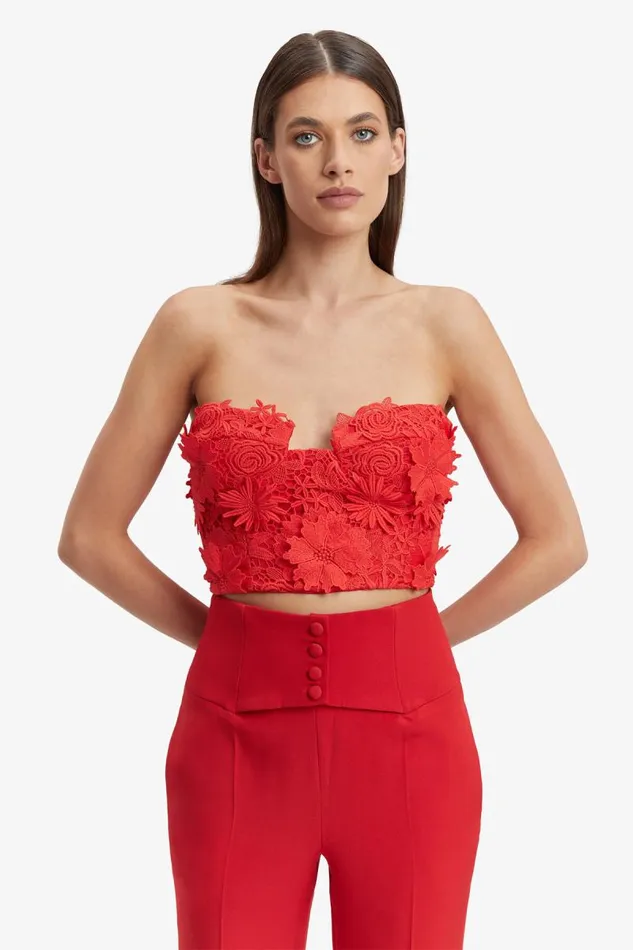 Women Bardot Corsets Brias Lace Bustier In Fire Red Women Bardot Corsets Brias Lace Bustier In Fire Red
