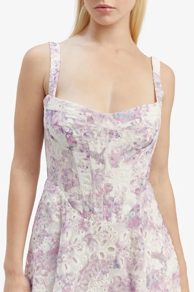 Women Bardot Day To Night Dresses Adaline Broderie Midi Dress In Lilac Flor