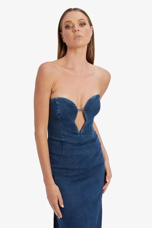 Women Bardot Day To Night Dresses Eleni Denim Midi Dress In Dark Women Bardot Day To Night Dresses Eleni Denim Midi Dress In Dark
