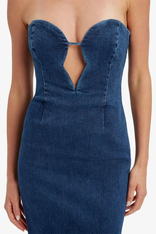 Women Bardot Day To Night Dresses Eleni Denim Midi Dress In Dark Women Bardot Day To Night Dresses Eleni Denim Midi Dress In Dark