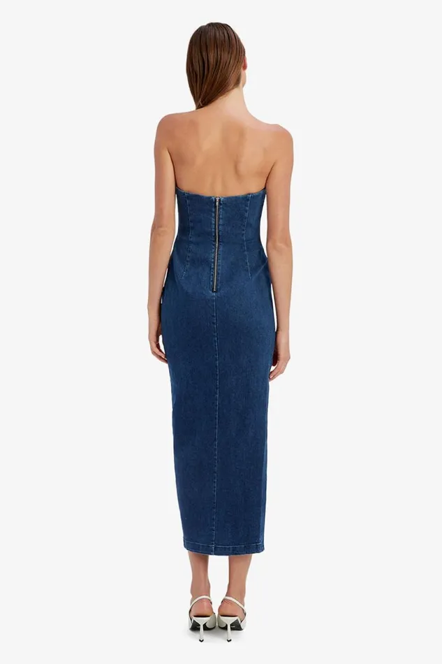 Women Bardot Day To Night Dresses Eleni Denim Midi Dress In Dark Women Bardot Day To Night Dresses Eleni Denim Midi Dress In Dark