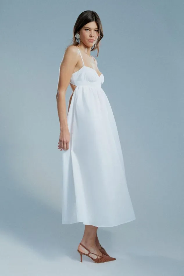 Women Bardot Day To Night Dresses Lenora Midi Dress In Orchid White