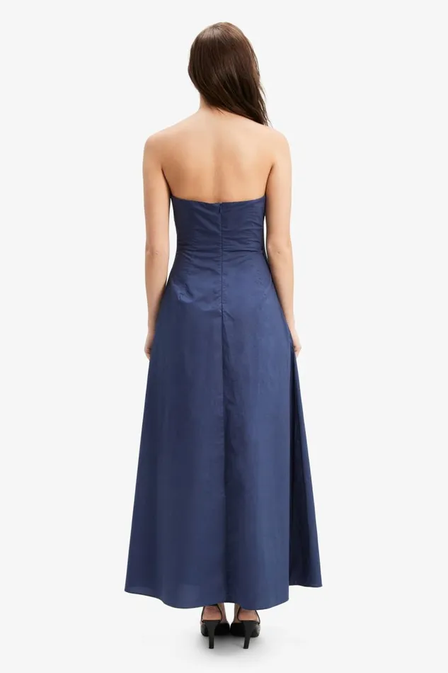 Women Bardot Day To Night Dresses Lora Poplin Maxi Dress In Navy