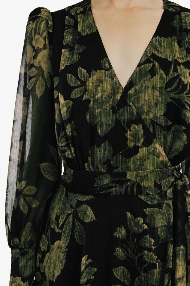 Women Bardot Day To Night Dresses Lucianna Maxi Wrap Dress In Green Floral Women Bardot Day To Night Dresses Lucianna Maxi Wrap Dress In Green Floral