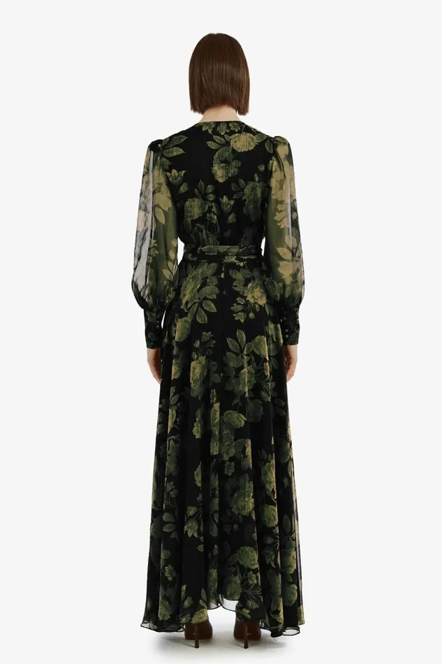 Women Bardot Day To Night Dresses Lucianna Maxi Wrap Dress In Green Floral Women Bardot Day To Night Dresses Lucianna Maxi Wrap Dress In Green Floral