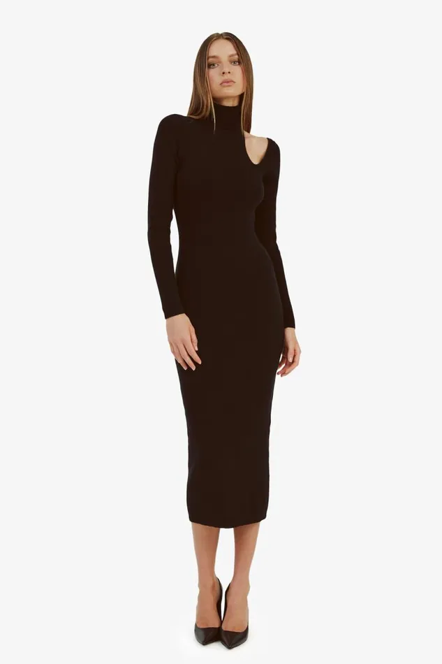 Women Bardot Day To Night Dresses Olesa Asymmetric Knit Dress In Black Women Bardot Day To Night Dresses Olesa Asymmetric Knit Dress In Black