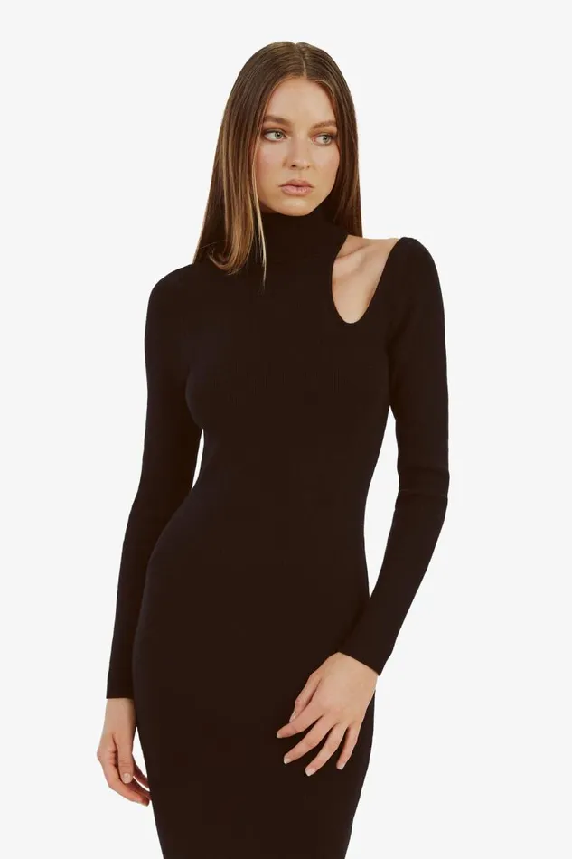 Women Bardot Day To Night Dresses Olesa Asymmetric Knit Dress In Black Women Bardot Day To Night Dresses Olesa Asymmetric Knit Dress In Black