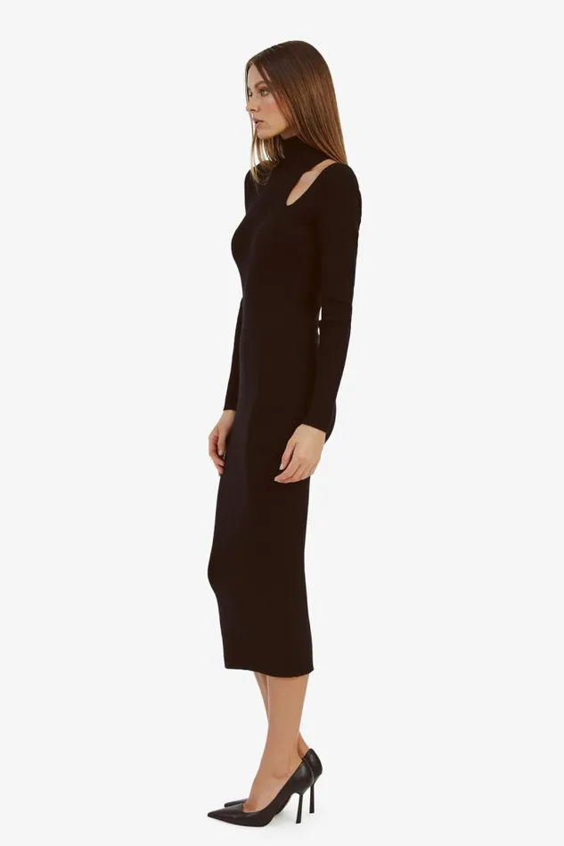 Women Bardot Day To Night Dresses Olesa Asymmetric Knit Dress In Black Women Bardot Day To Night Dresses Olesa Asymmetric Knit Dress In Black