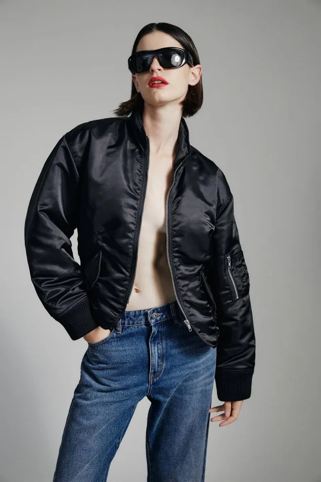 Women Bardot Jackets Fitted Bomber Jacket In Black
