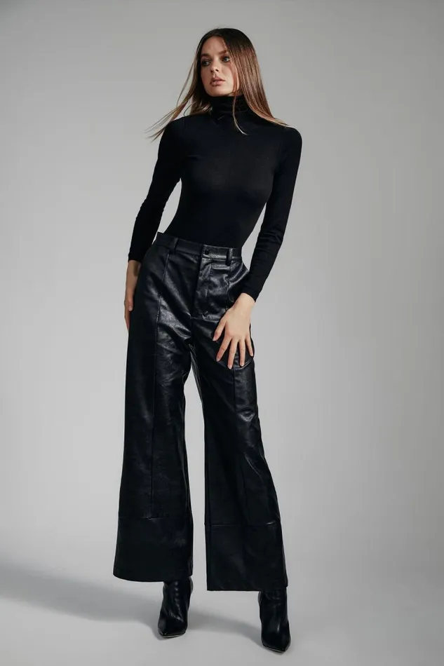 Women Bardot Pants Marlowe Pu Wide Leg Pant In Black