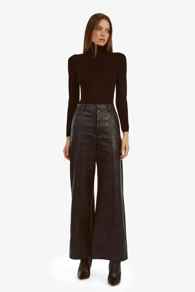 Women Bardot Pants Marlowe Pu Wide Leg Pant In Black