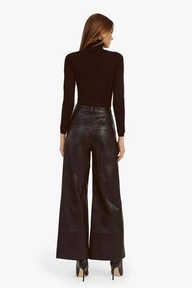 Women Bardot Pants Marlowe Pu Wide Leg Pant In Black