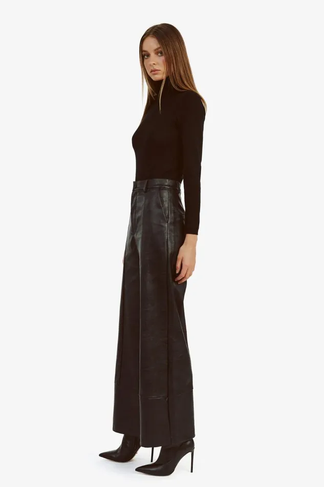 Women Bardot Pants Marlowe Pu Wide Leg Pant In Black