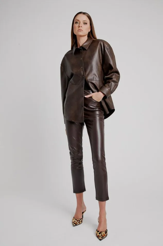 Women Bardot Pants Pearson Vegan Leather Pant In Dark Choco