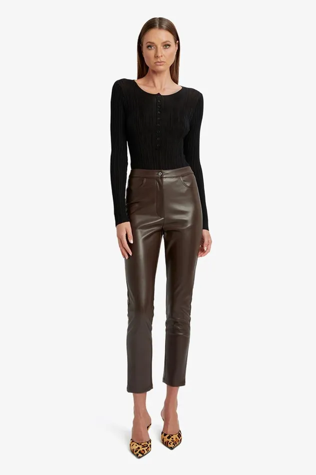 Women Bardot Pants Pearson Vegan Leather Pant In Dark Choco Women Bardot Pants Pearson Vegan Leather Pant In Dark Choco