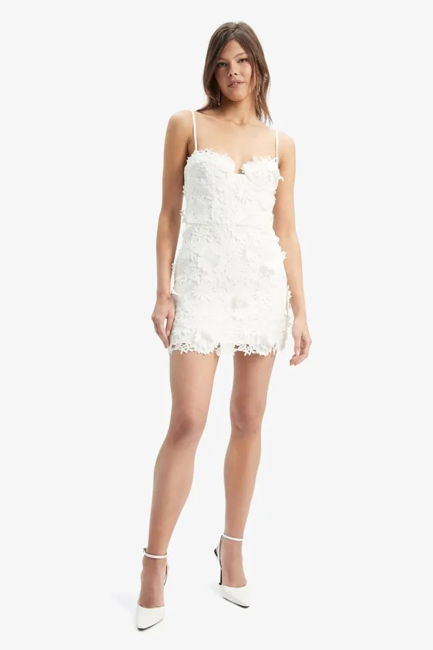Women Bardot Party Dresses Brias Lace Mini Dress In Orchid White