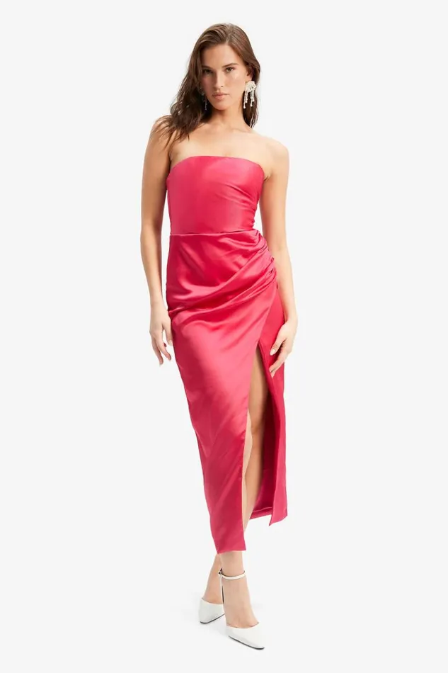 Women Bardot Party Dresses Yana Midi Dress In Fuchsia Women Bardot Party Dresses Yana Midi Dress In Fuchsia