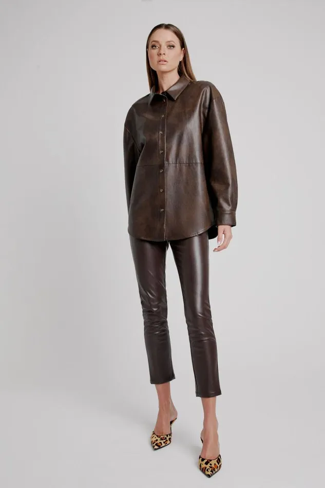 Women Bardot Shirts and Blouses Jaedon Vegan Leather Shirt In Dark Chocolate