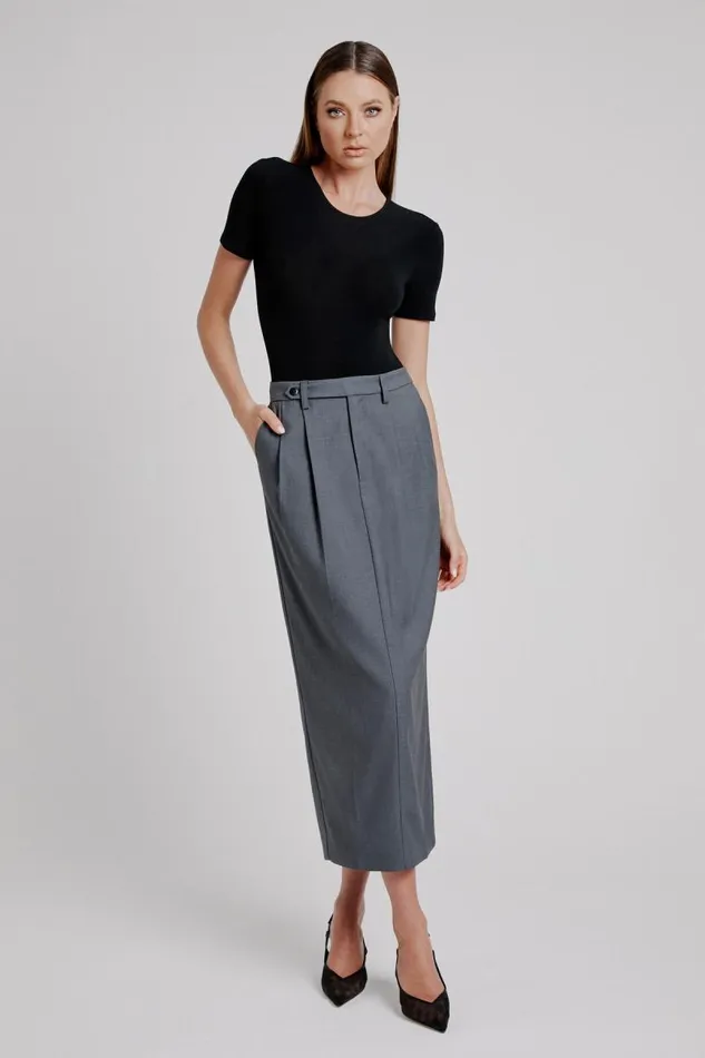 Women Bardot Skirts Amiah Mid Rise Maxi Skirt In Dark Grey