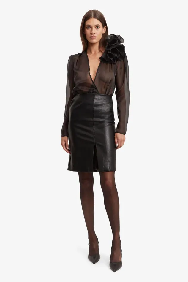 Women Bardot Skirts Briar Vegan Leather Midi Skirt In Black