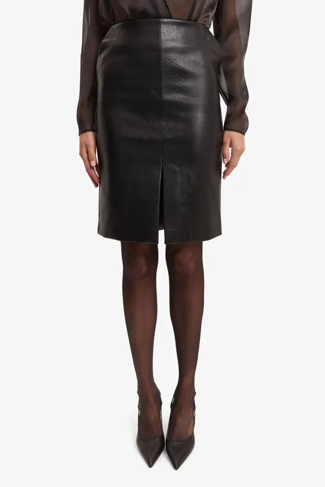 Women Bardot Skirts Briar Vegan Leather Midi Skirt In Black