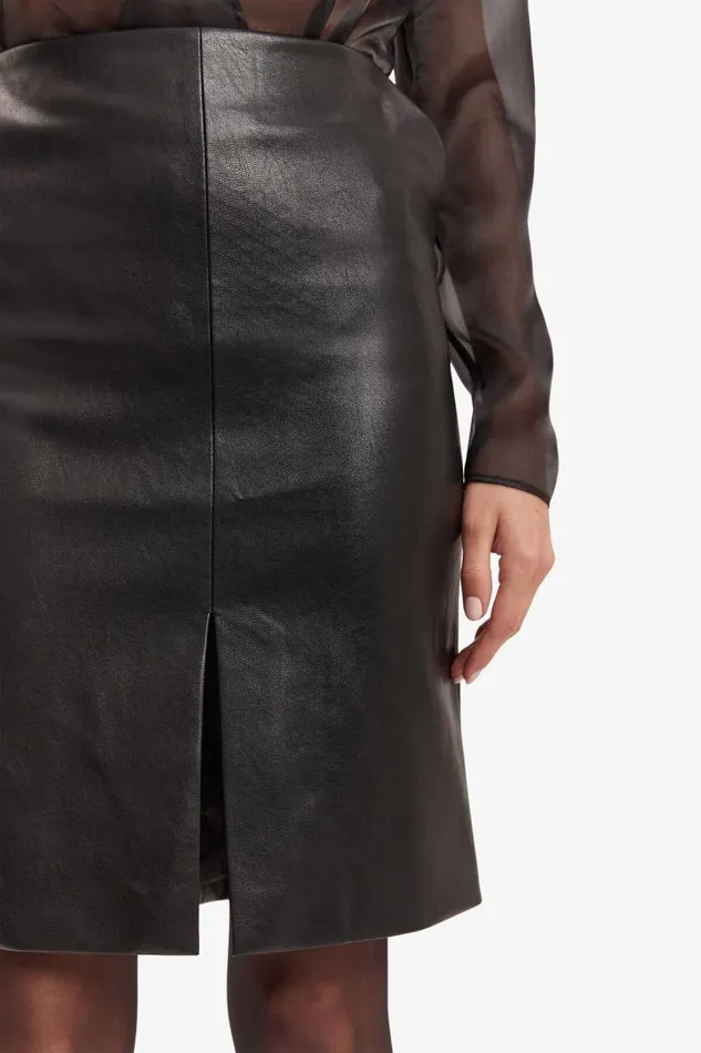 Women Bardot Skirts Briar Vegan Leather Midi Skirt In Black