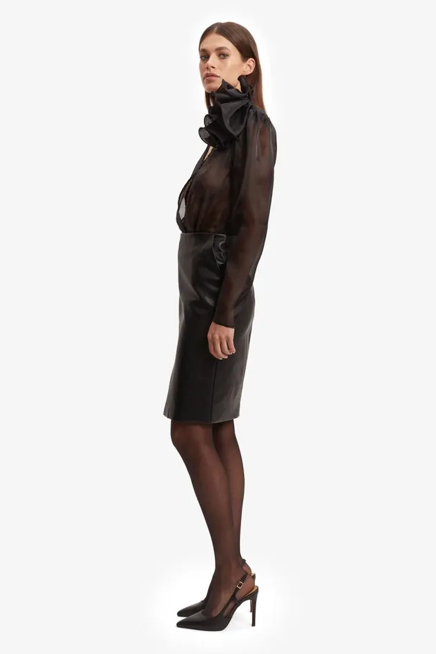 Women Bardot Skirts Briar Vegan Leather Midi Skirt In Black