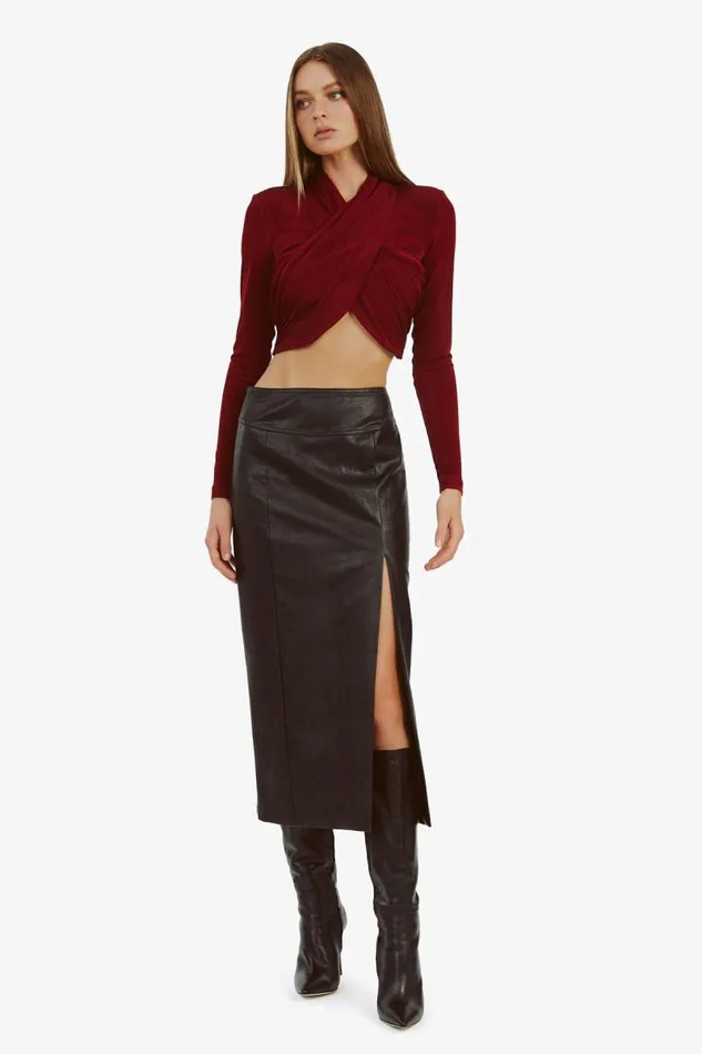Women Bardot Skirts Dante Vegan Leather Midi Skirt In Black Women Bardot Skirts Dante Vegan Leather Midi Skirt In Black