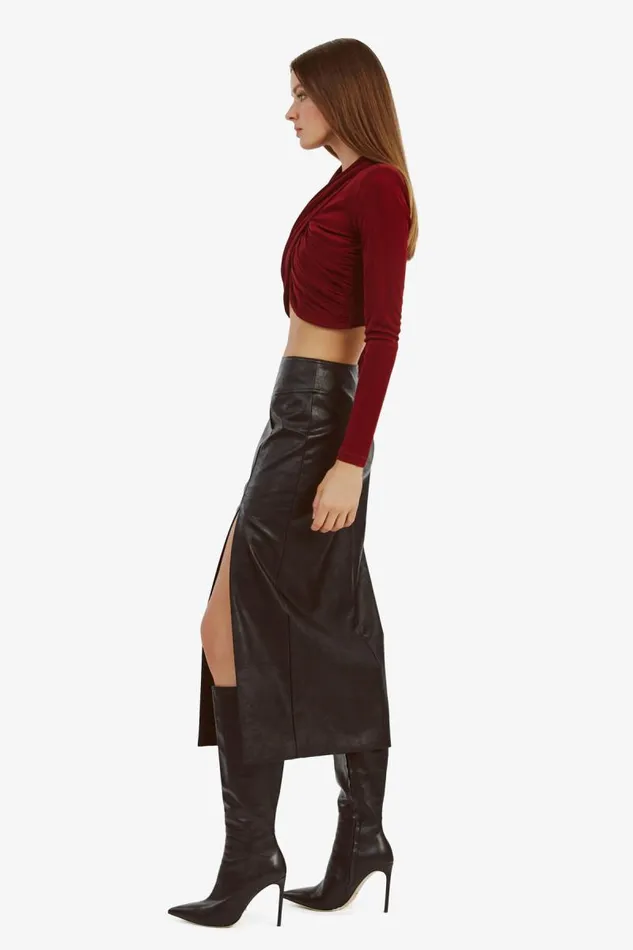 Women Bardot Skirts Dante Vegan Leather Midi Skirt In Black Women Bardot Skirts Dante Vegan Leather Midi Skirt In Black