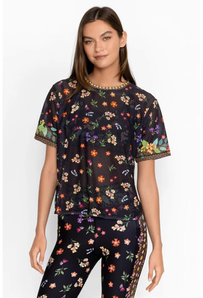 Women Bee Active Short Sleeve Oversize Crop Tee Nani Johnny Was Tops
