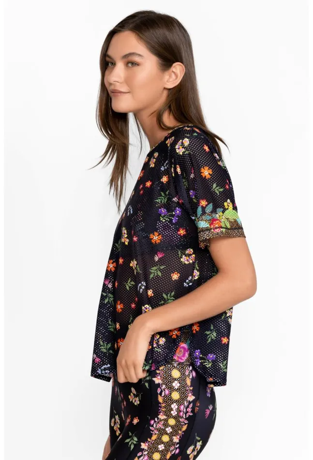 Women Bee Active Short Sleeve Oversize Crop Tee Nani Johnny Was Tops