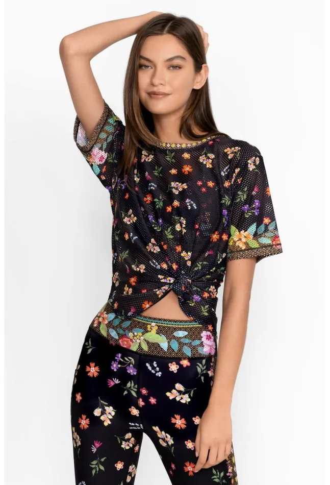 Women Bee Active Short Sleeve Oversize Crop Tee Nani Johnny Was Tops