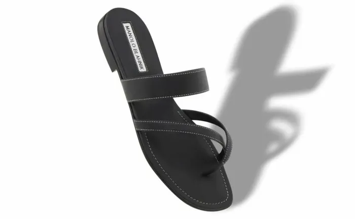 Women Black Calf Leather Crossover Flat Sandals Manolo Blahnik Flats