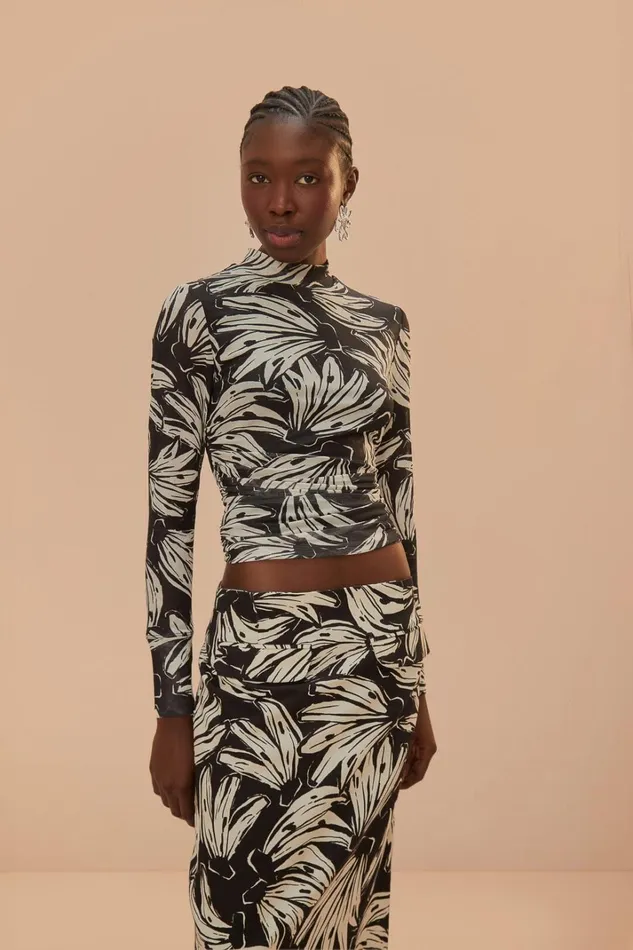 Women Blouses Farm Rio Black Bossa Banana Tulle Blouse