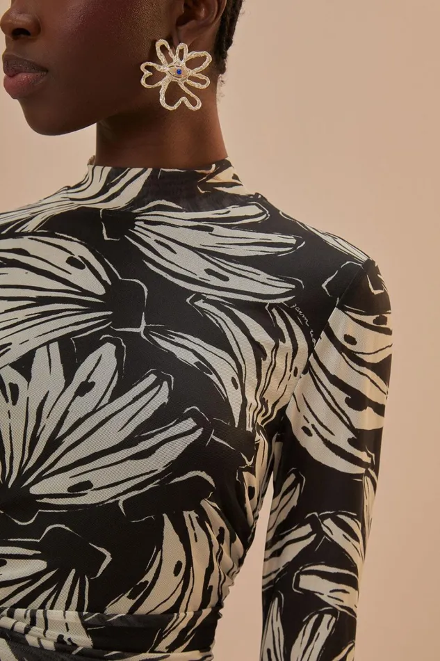 Women Blouses Farm Rio Black Bossa Banana Tulle Blouse