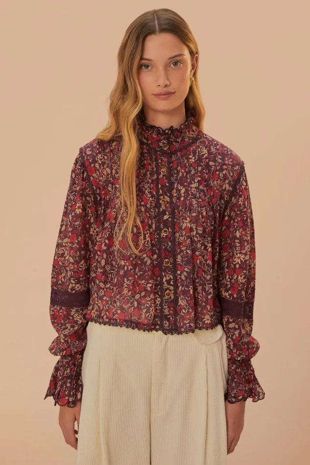 Women Blouses Farm Rio Purple Chelsea Garden Long Sleeve Blouse