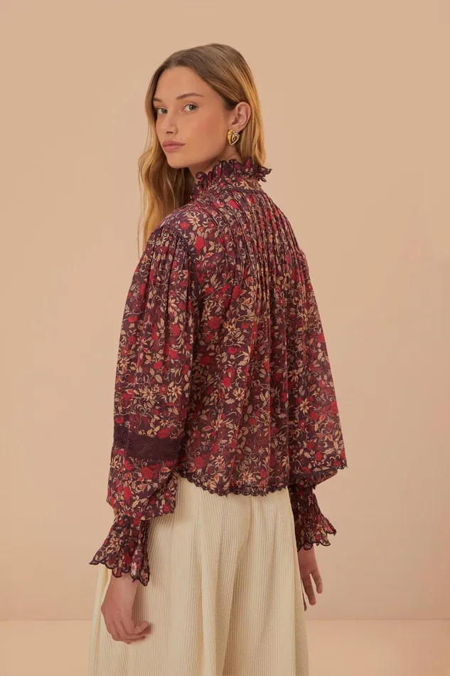 Women Blouses Farm Rio Purple Chelsea Garden Long Sleeve Blouse