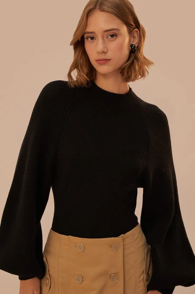 Women Bodysuits Farm Rio Black Knit Bodysuit