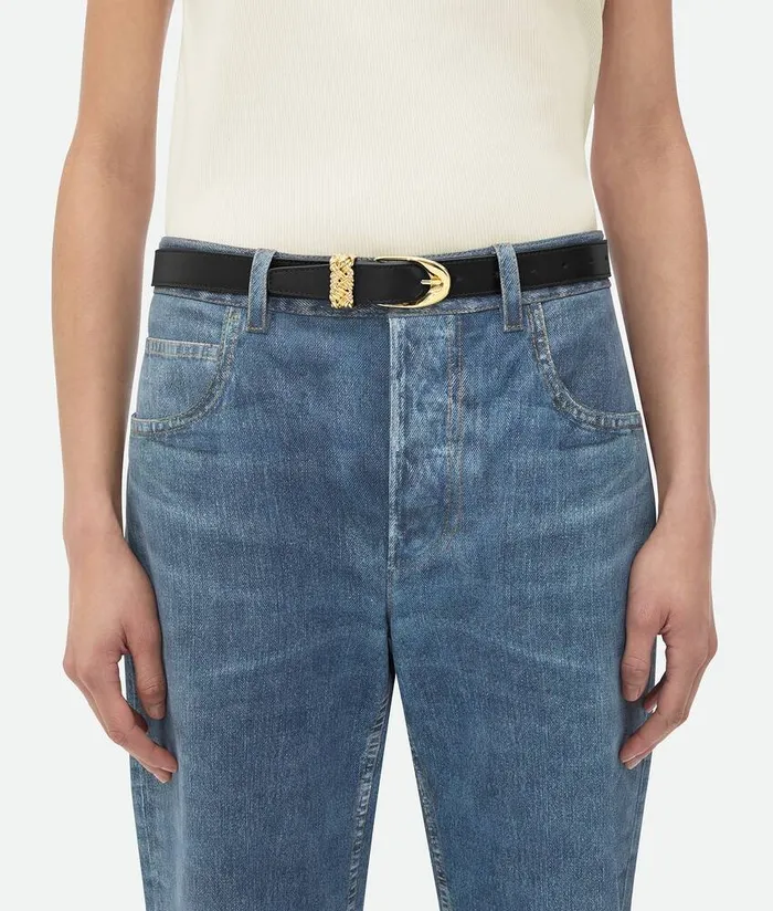 Women Bottega Veneta Belts Intreccio Loop Belt Black