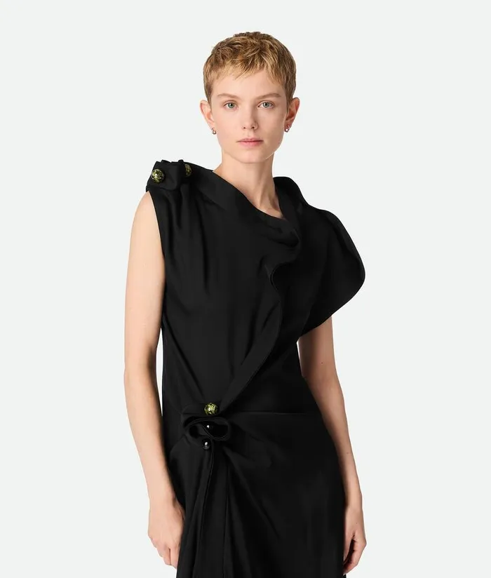 Women Bottega Veneta Dresses Fluid Viscose Piercing Dress Black