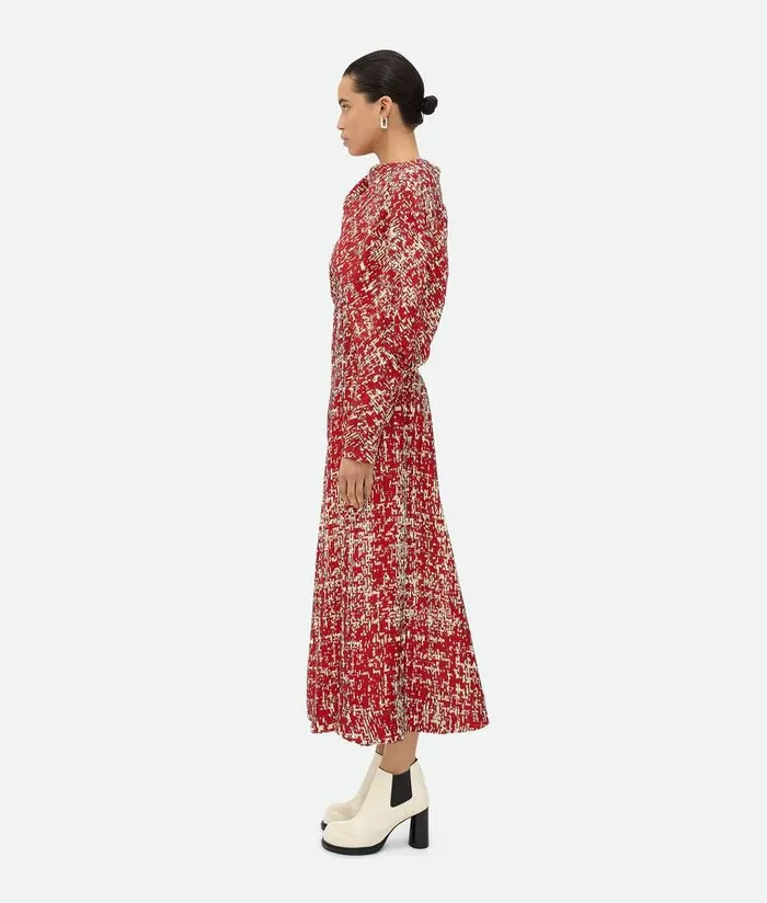 Women Bottega Veneta Dresses Textured Viscose Dress Redblackcream