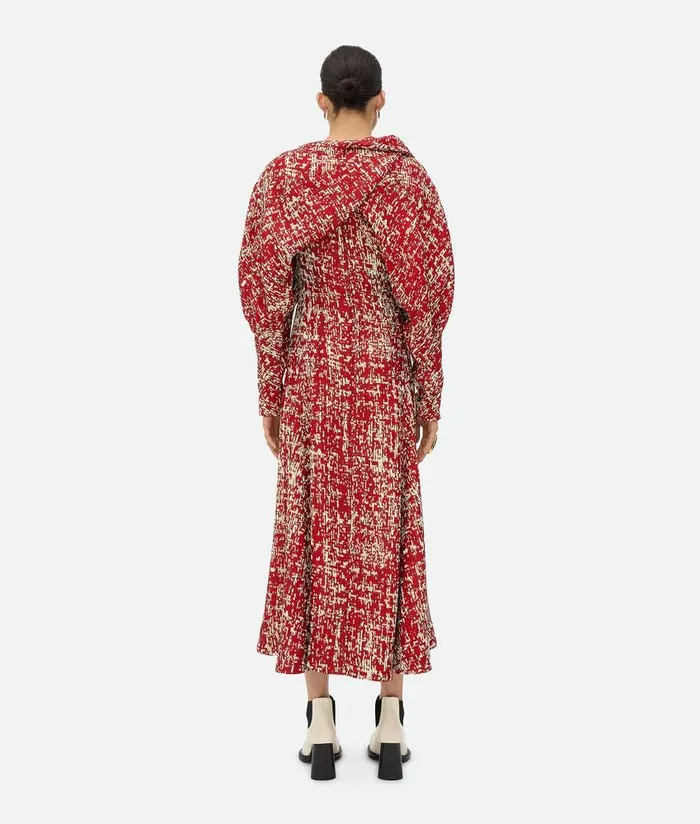 Women Bottega Veneta Dresses Textured Viscose Dress Redblackcream