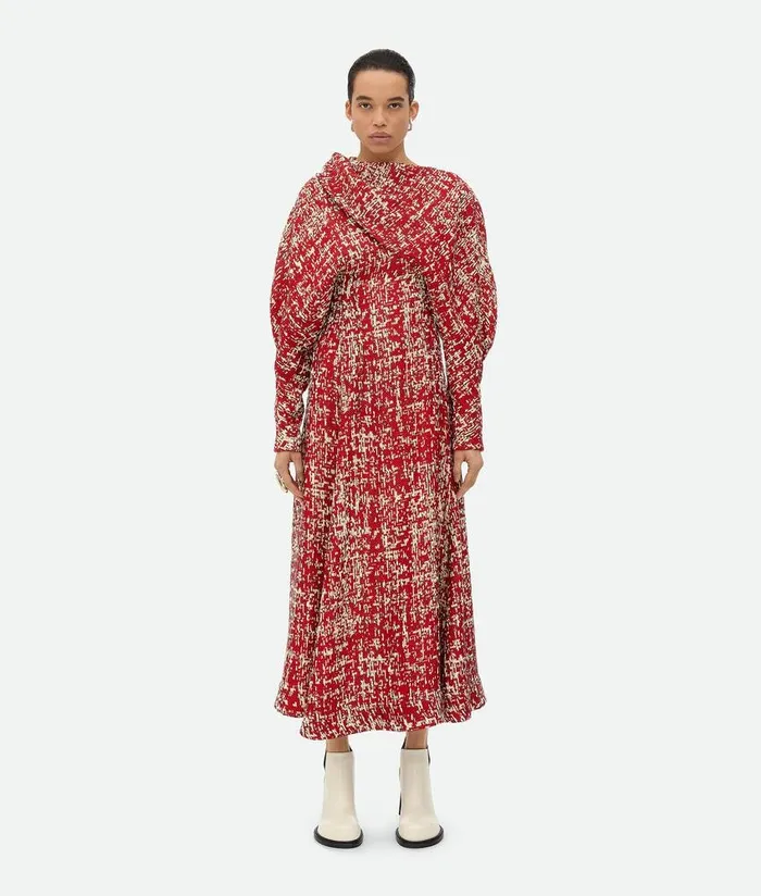 Women Bottega Veneta Dresses Textured Viscose Dress Redblackcream