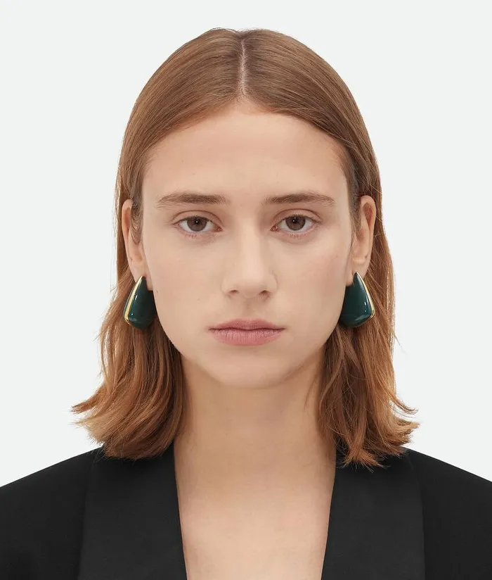 Women Bottega Veneta Earrings Small Fin Earrings Dark Green