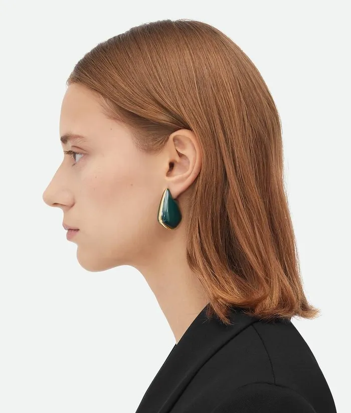 Women Bottega Veneta Earrings Small Fin Earrings Dark Green