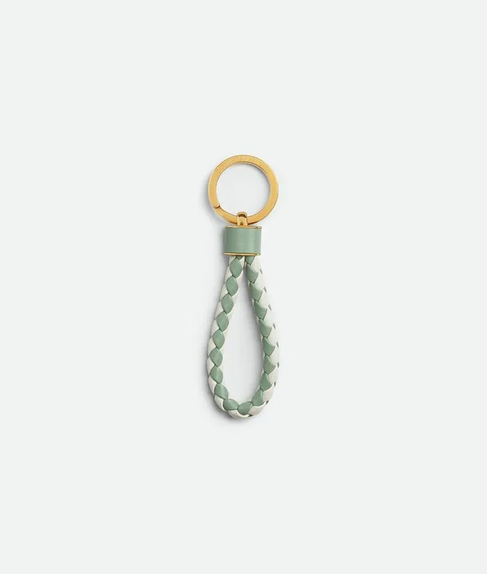 Women Bottega Veneta Key Rings Intreccio Key Ring New Sauge White