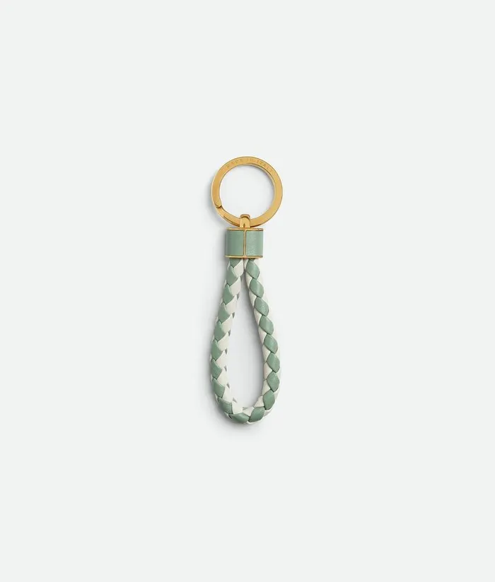 Women Bottega Veneta Key Rings Intreccio Key Ring New Sauge White