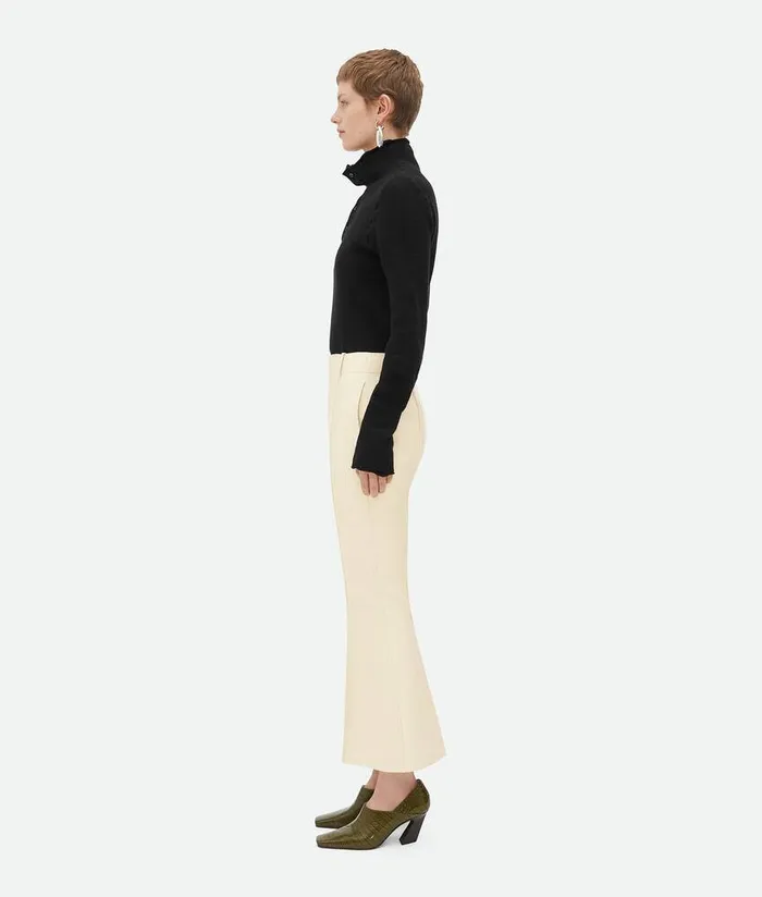 Women Bottega Veneta Leather Leather Cropped Flared Trousers Soap