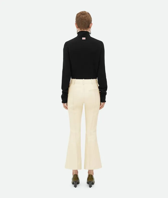 Women Bottega Veneta Leather Leather Cropped Flared Trousers Soap